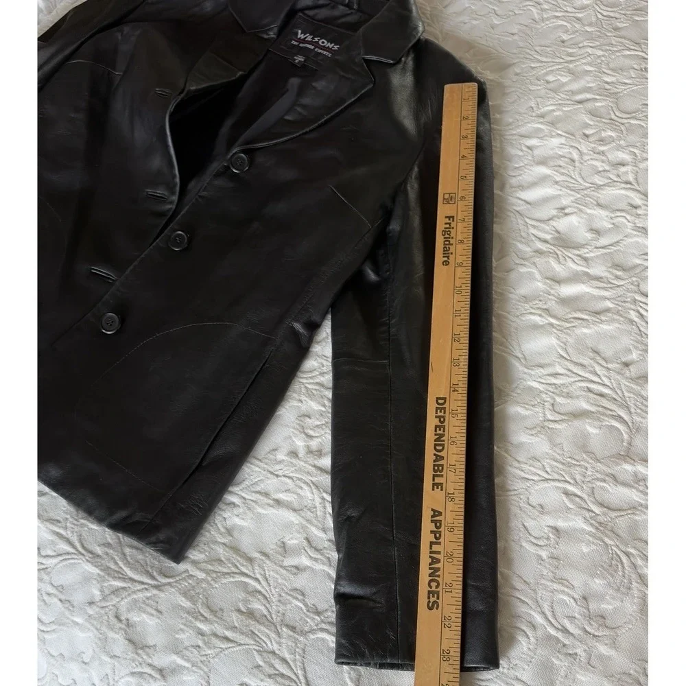 Vtg Wilsons Black Soft Leather Blazer Jacket Women S Tailored Career Y2K Classic